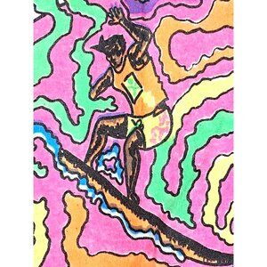 Vintage Neon Surf Mania Shirt Single Stitch Unisex T-Shirt Crew‎ Neck Tee
